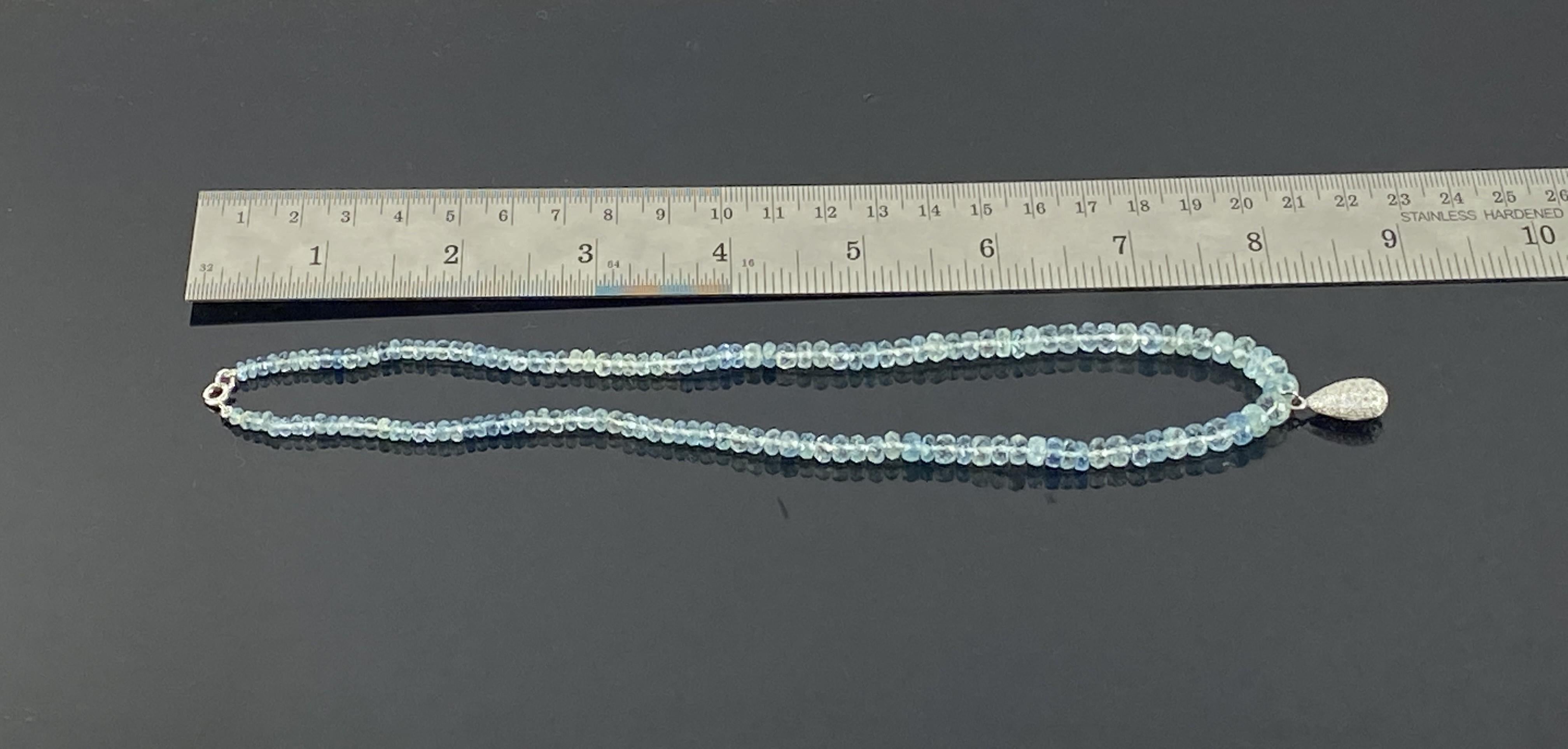 Women's or Men's 44.77 Carat Aquamarine and Diamond Bead Necklace For Sale