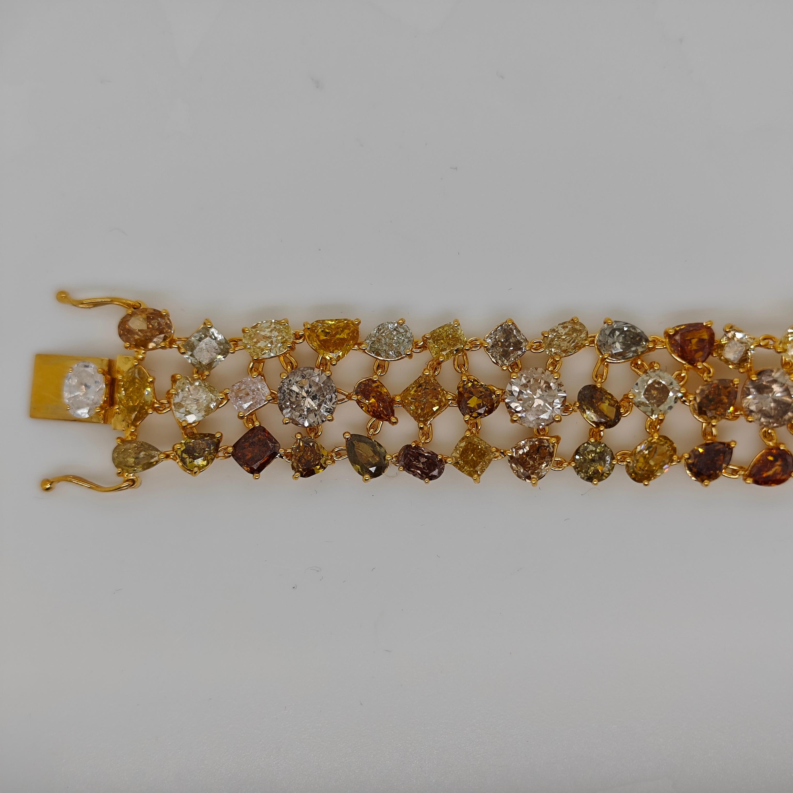 Taille mixte 44.78 Carats Bracelet en or jaune avec diamant fantaisie en vente