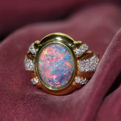 4.47ct Australian Black Opal, Diamond, 18K Yellow Gold & Platinum Ring