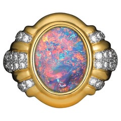 4.47ct Australian Black Opal, Diamond, 18K Yellow Gold 
Platinum Ring