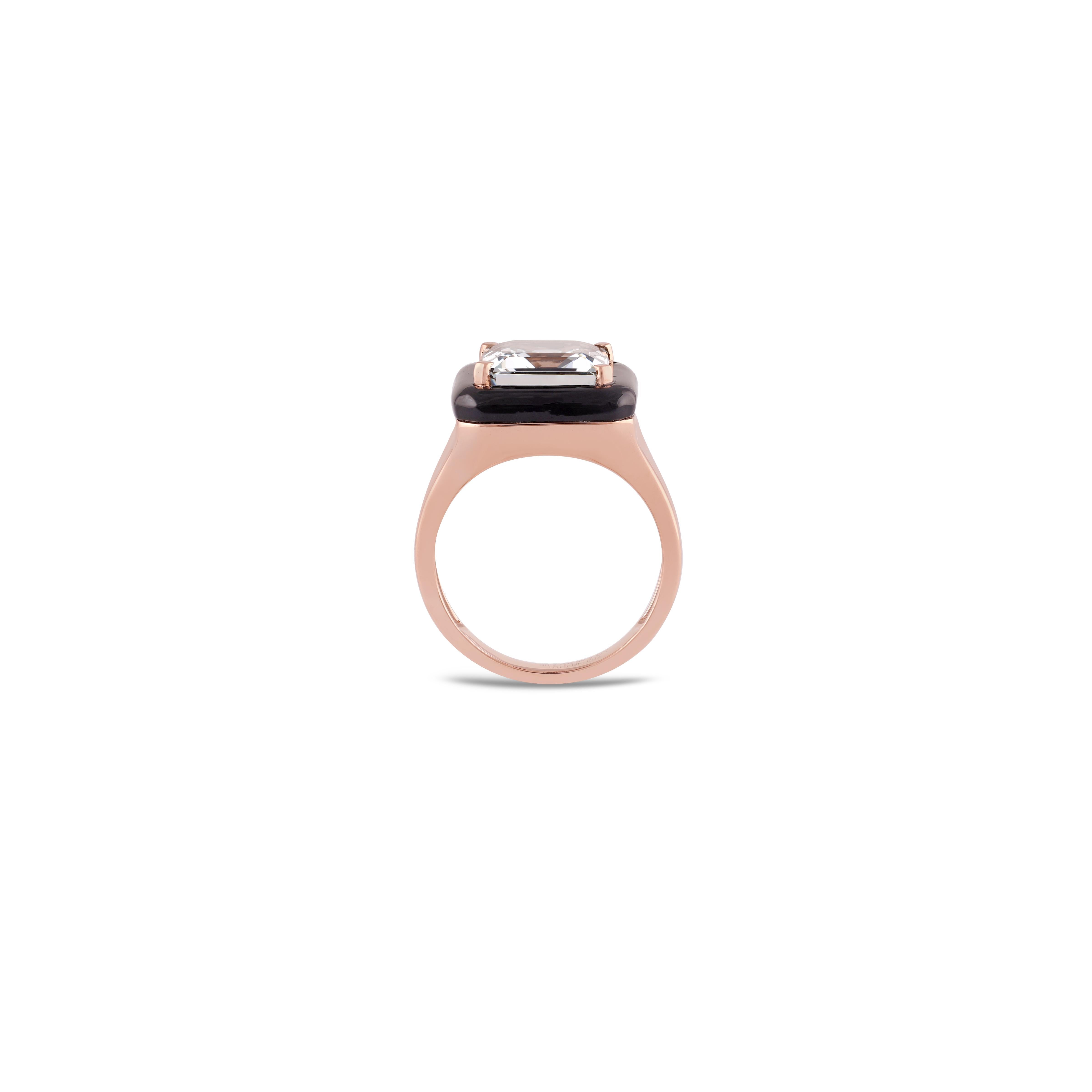 Modernist 4.48 Carat Aquamarine & Black onyx Ring Stud in 18k Rose Gold For Sale