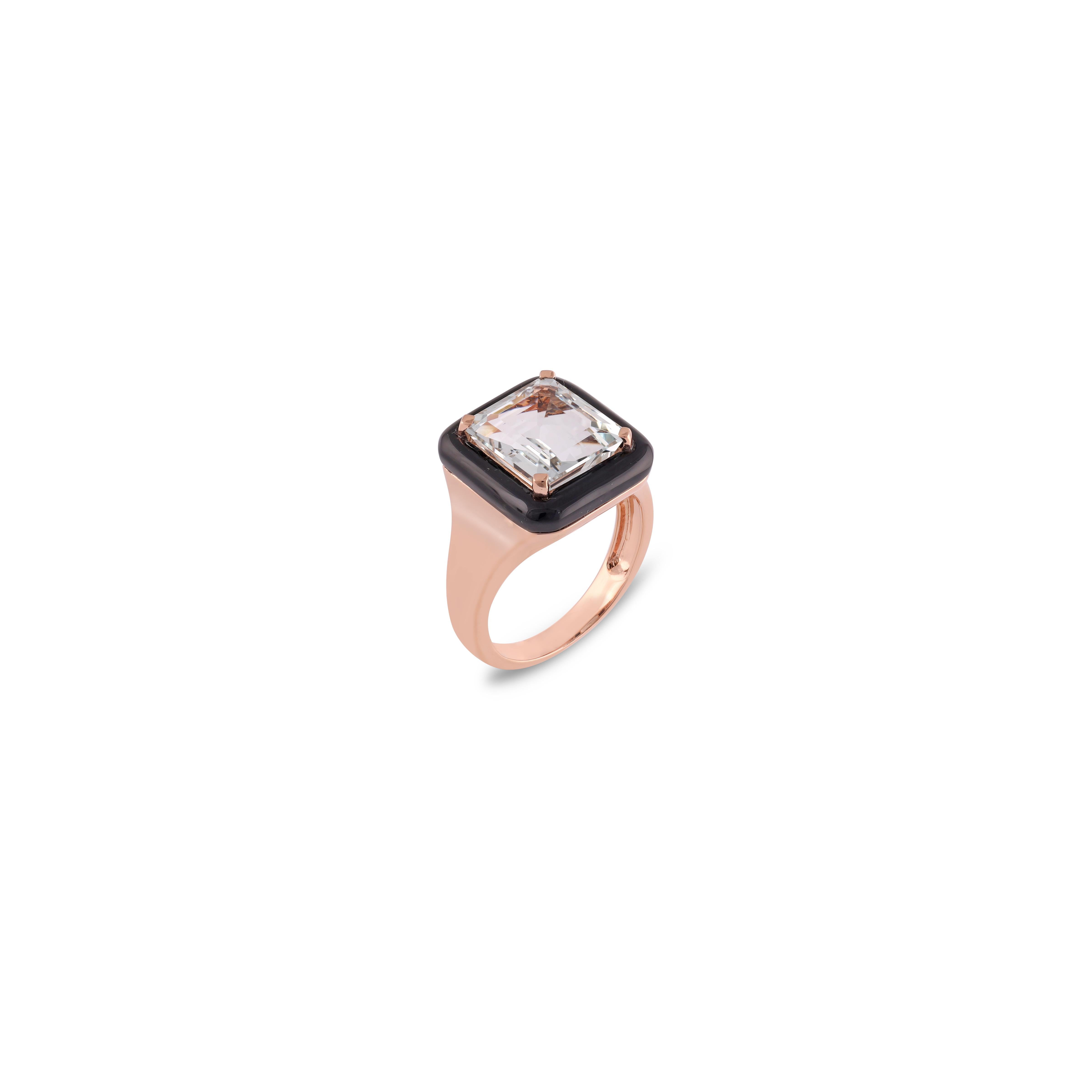 Square Cut 4.48 Carat Aquamarine & Black onyx Ring Stud in 18k Rose Gold For Sale