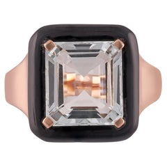 Anello con perno di 4,48 carati di acquamarina e onice nera in oro rosa 18 carati