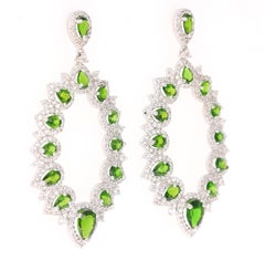 4.48 Carat Chrome Diopside White Topaz Silver Earrings
