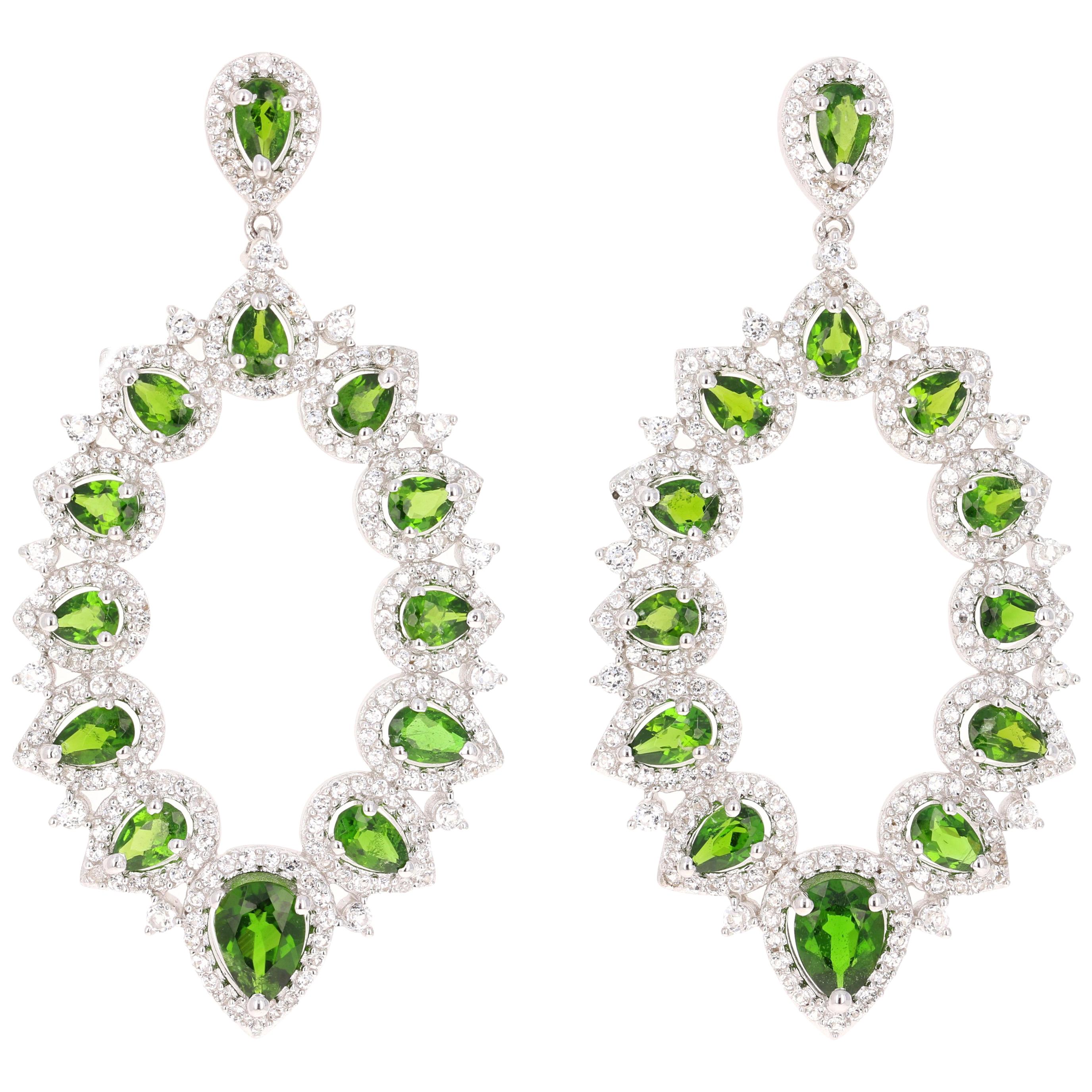 4.48 Carat Chrome Diopside White Topaz Silver Earrings