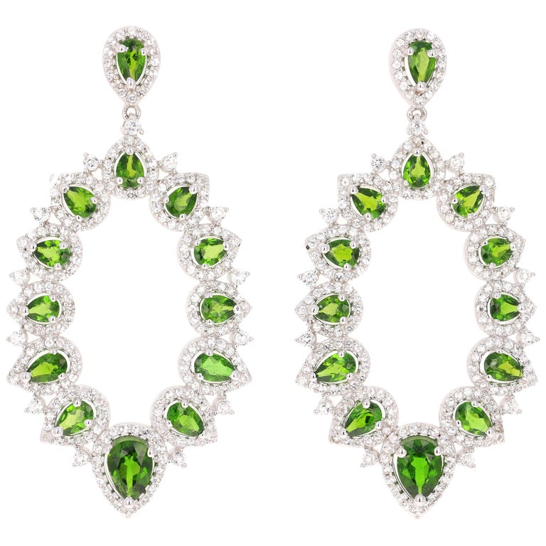 Chrome Diopside Sterling Silver Earrings; Genuine Untreated Russian Chrome Diopside