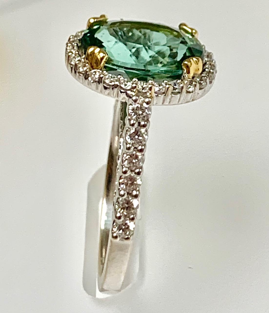 Modern 4.48 Carat Green Tourmaline Diamond Cocktail Ring For Sale