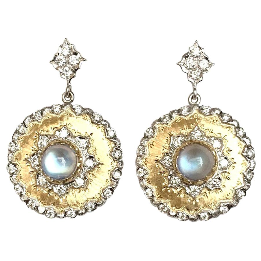 4.48 ct. t.w. Moonstone & Diamond 18k Italian Florentine Dangle Drop Earrings
