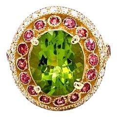 4.48 Carat Peridot Sapphire Diamond Yellow Gold Cocktail Ring