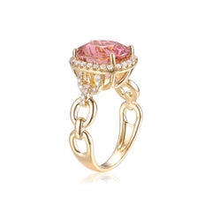 Bague en or jaune 18 carats avec tourmaline rose de 4,48 carats et diamants