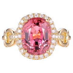 Anillo de oro amarillo de 18 quilates con turmalina rosa y diamantes de 4,48 quilates