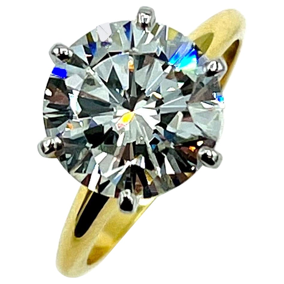 4.48 Carat Round Brilliant Diamond 18K and Platinum Ring