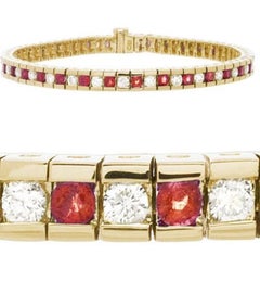 4.48 Carat Ruby and Diamond Tennis Bracelet in 14 Karat Yellow Gold