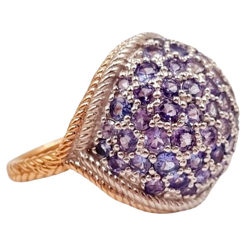 4.48 Carat Tanzanite Dome Ring Made with Rose and White Gold For Sale