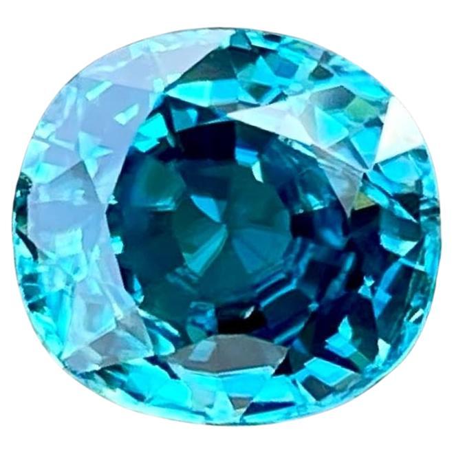 4.48 carats Blue Zircon Stone Cushion Cut Natural Cambodian Gemstone