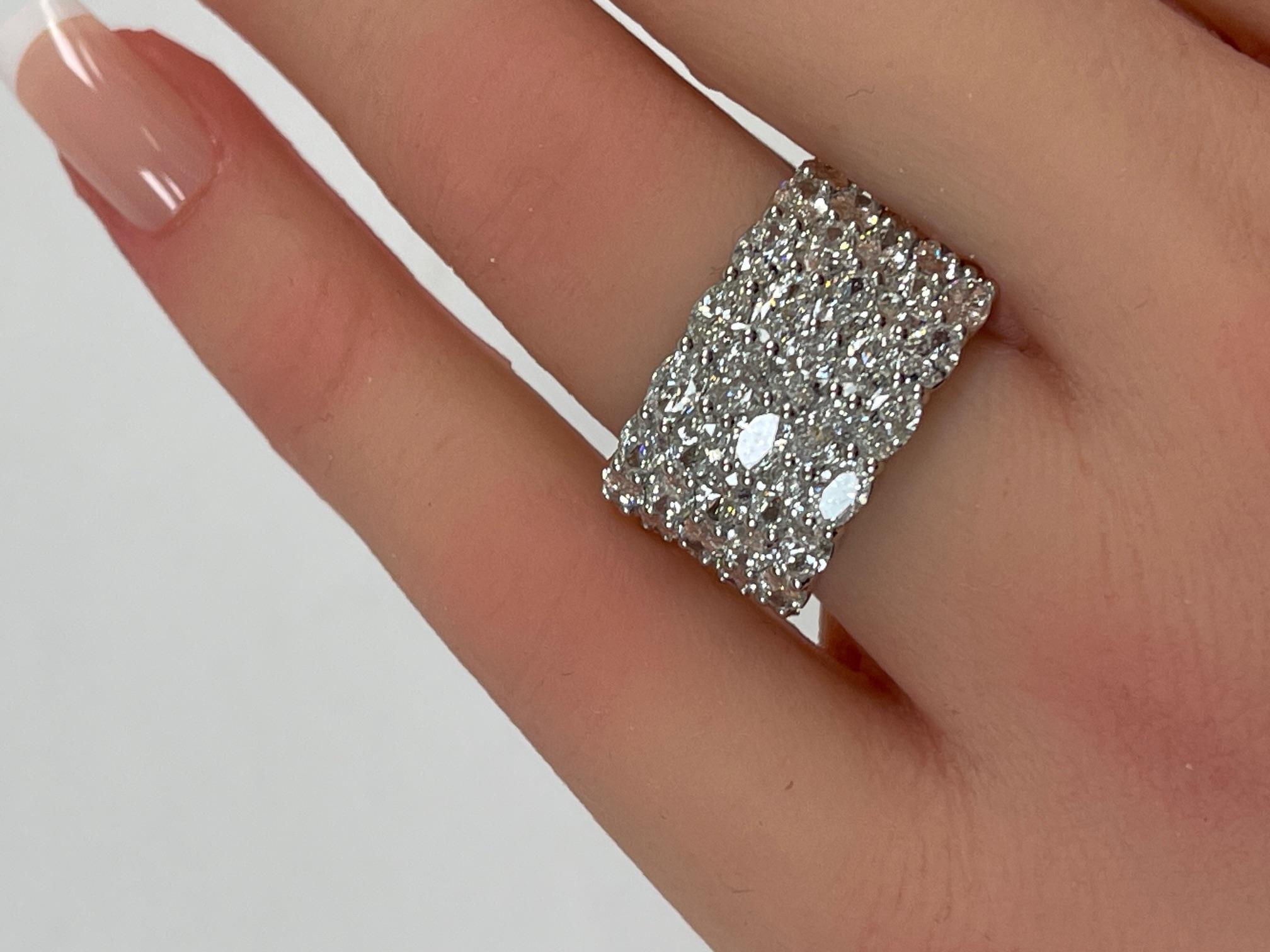 4.48 CT. Oval Cut Diamond Five Row Ring in Platinum For Sale 6
