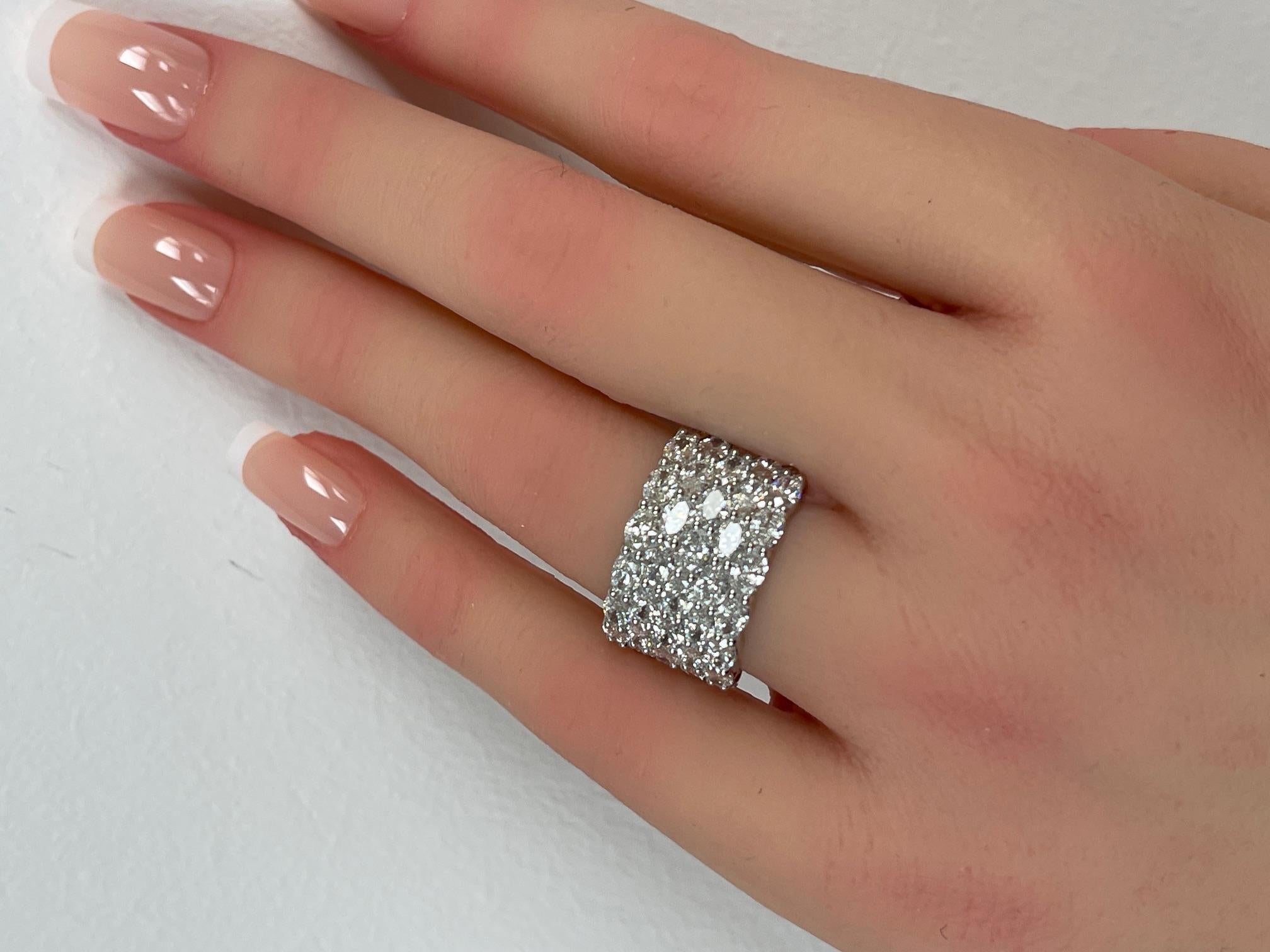 4.48 CT. Oval Cut Diamond Five Row Ring in Platinum For Sale 4