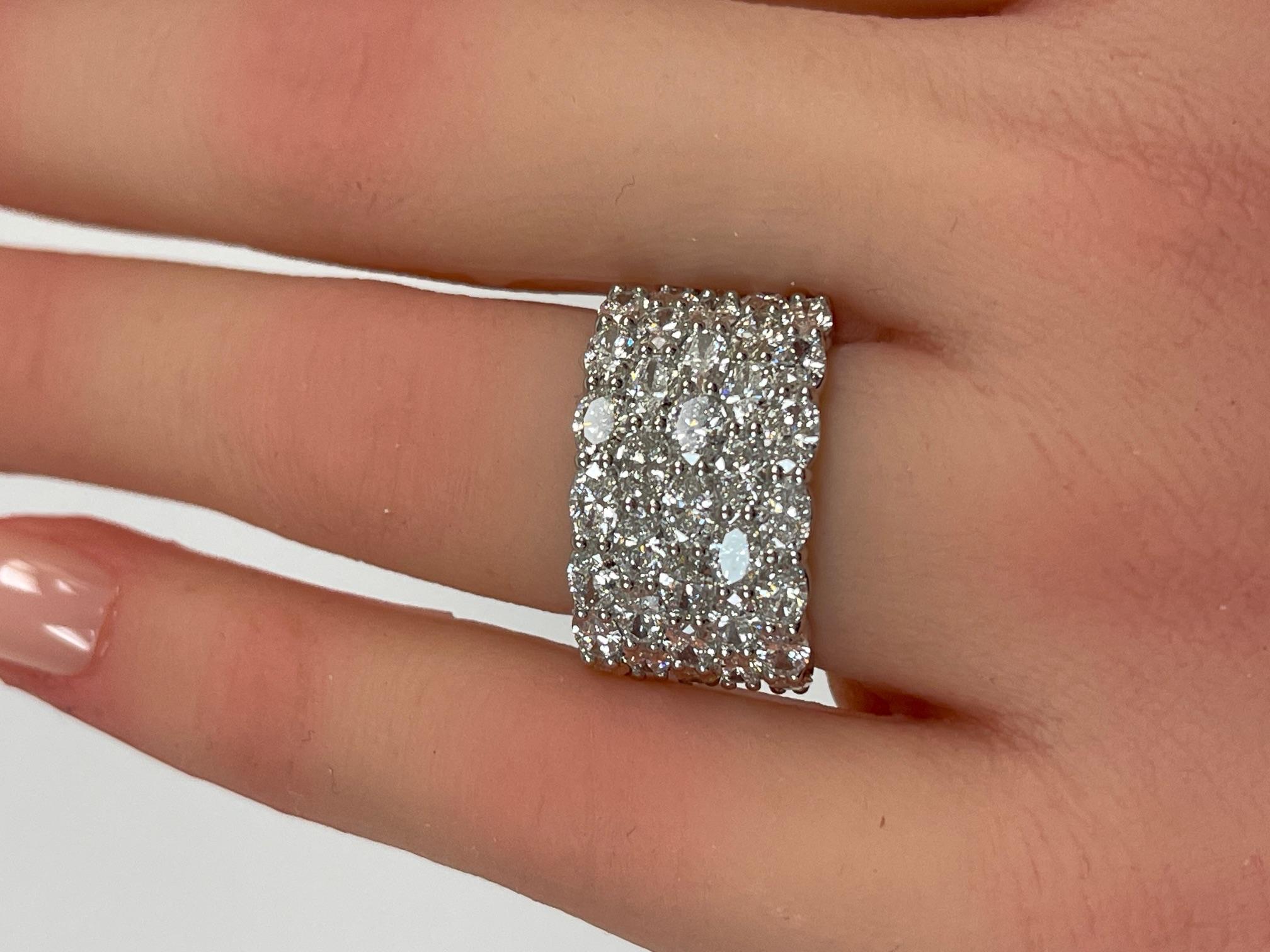 4.48 CT. Oval Cut Diamond Five Row Ring in Platinum For Sale 5