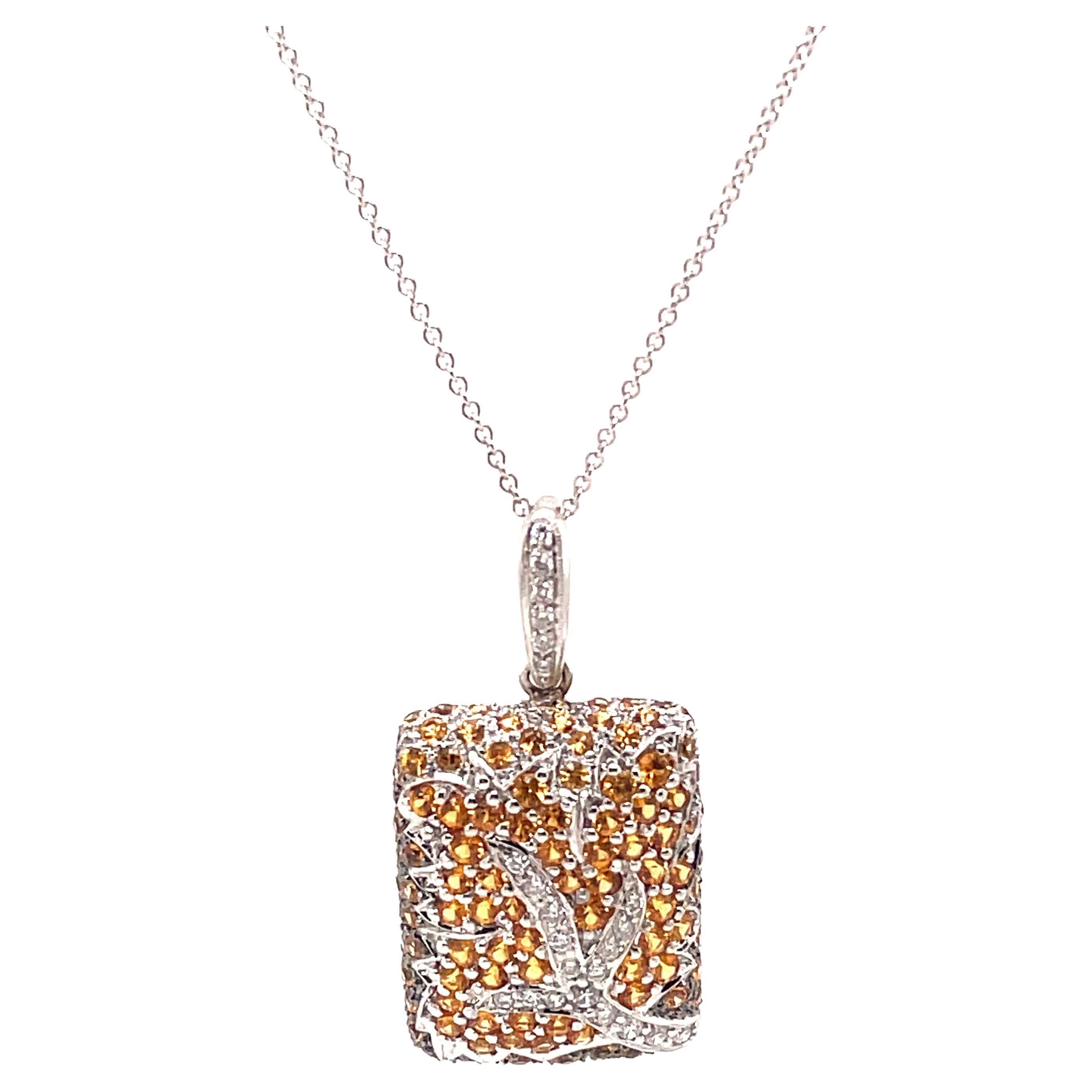 Collier pendentif d'inspiration arbre en or blanc 18 carats, saphir jaune 5,28 et diamants en vente