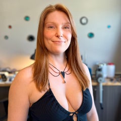 44.84 carat druzy agate, 6.13 carat rhodolite garnet, and 14k rose gold necklace