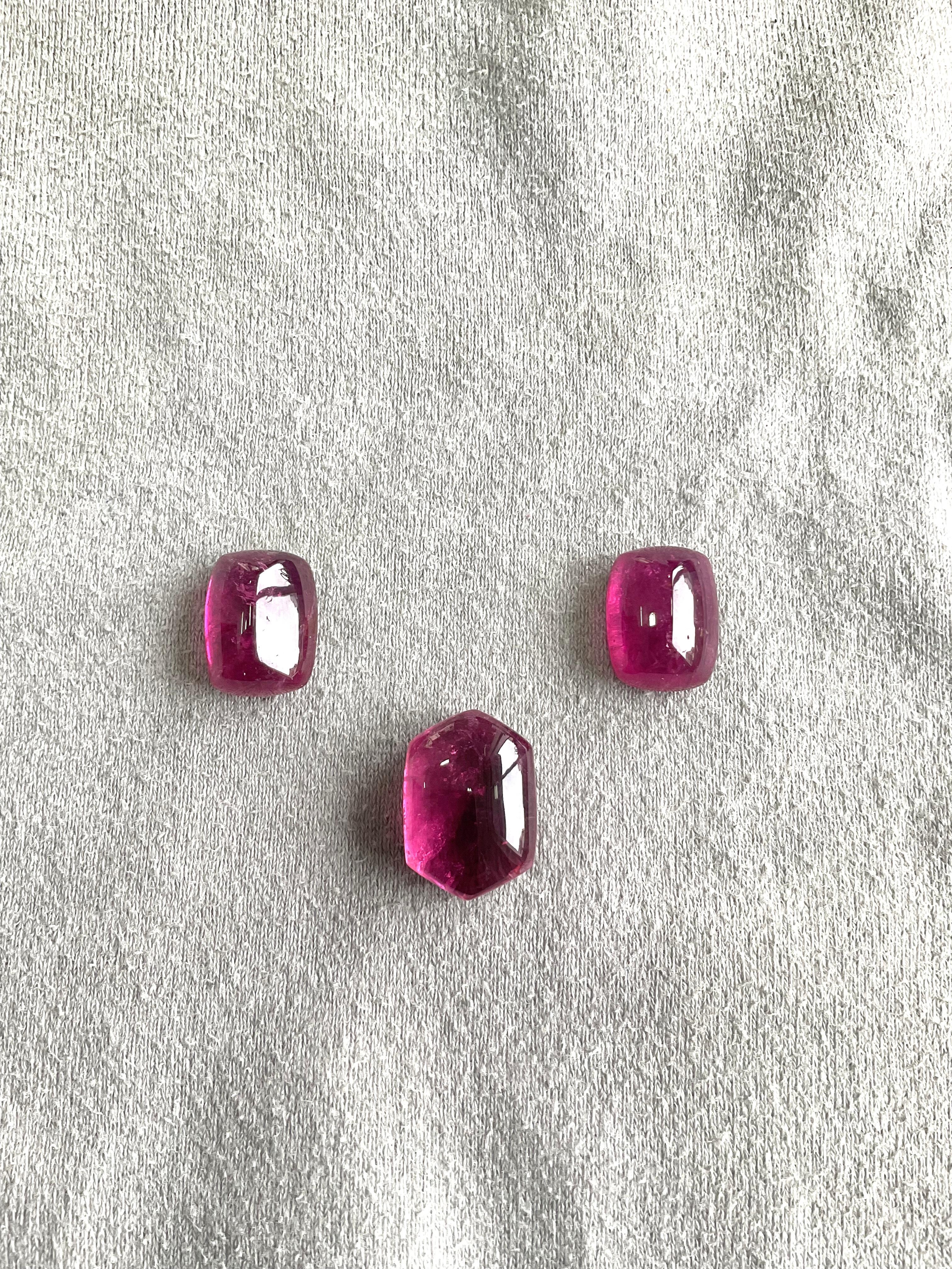 Sugarloaf Cabochon 44.85 Carats Rubellite Tourmaline 3 Pieces Top Fine Jewelry Set Natural Gemstone For Sale