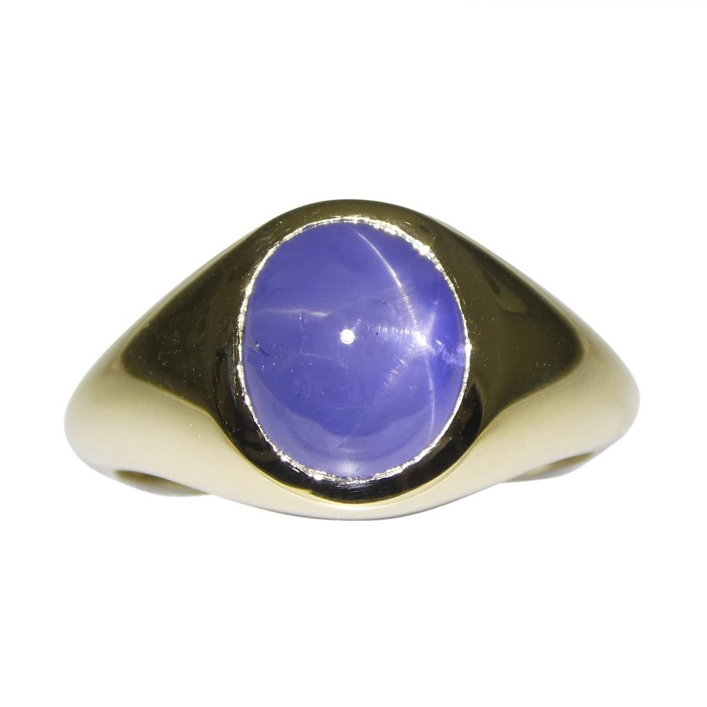 4.48ct Blue Star Sapphire Signet Pinky Ring set in 14k Yellow Gold 2