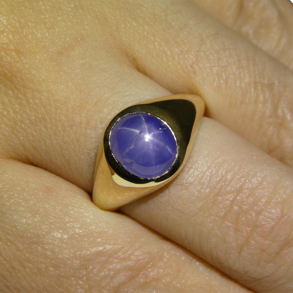 4.48ct Blue Star Sapphire Signet Pinky Ring set in 14k Yellow Gold In New Condition In Toronto, Ontario