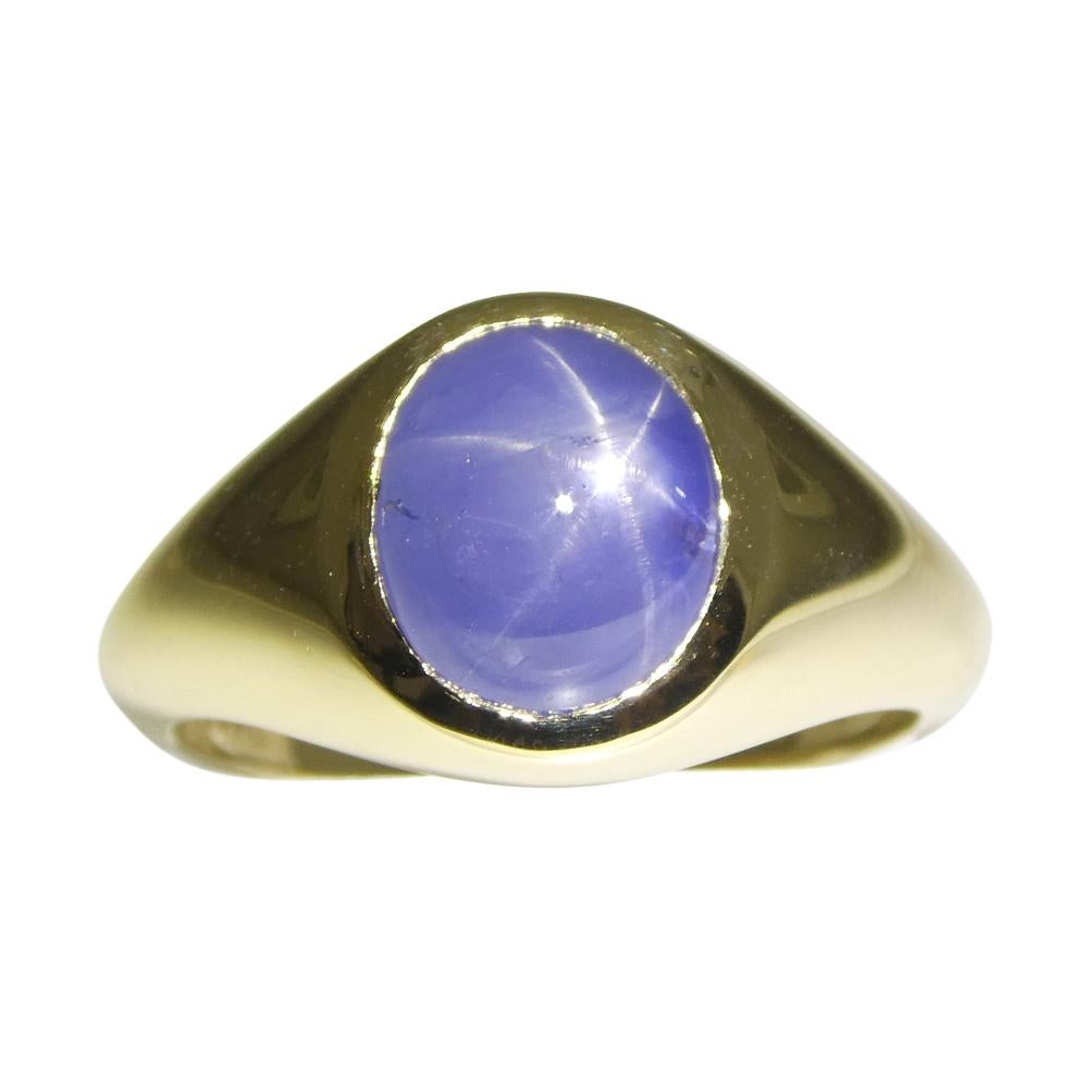 Women's or Men's 4.48ct Blue Star Sapphire Signet Pinky Ring set in 14k Yellow Gold