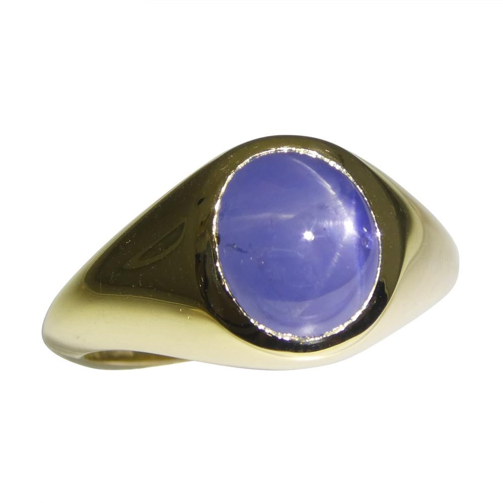 4.48ct Blue Star Sapphire Signet Pinky Ring set in 14k Yellow Gold 1