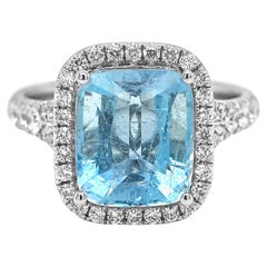 4.49 Carat Aquamarine and Diamond White Gold Ring