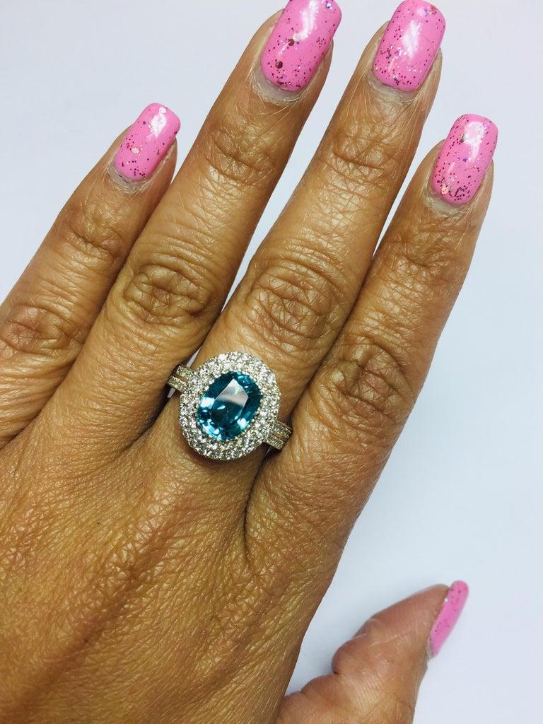 Contemporary 4.49 Carat Blue Zircon Diamond 14 Karat White Gold Ring