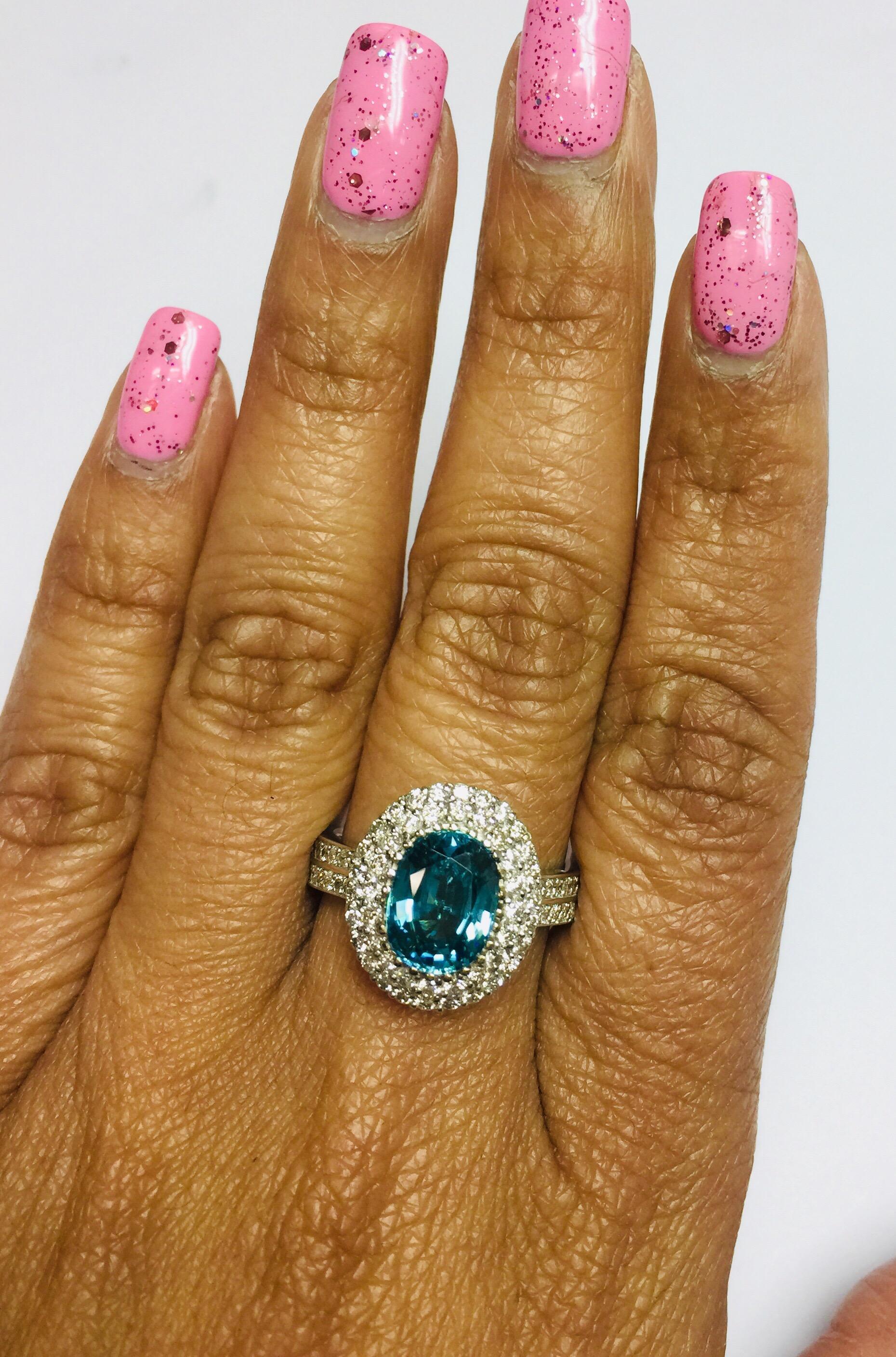 Oval Cut 4.49 Carat Blue Zircon Diamond Ring