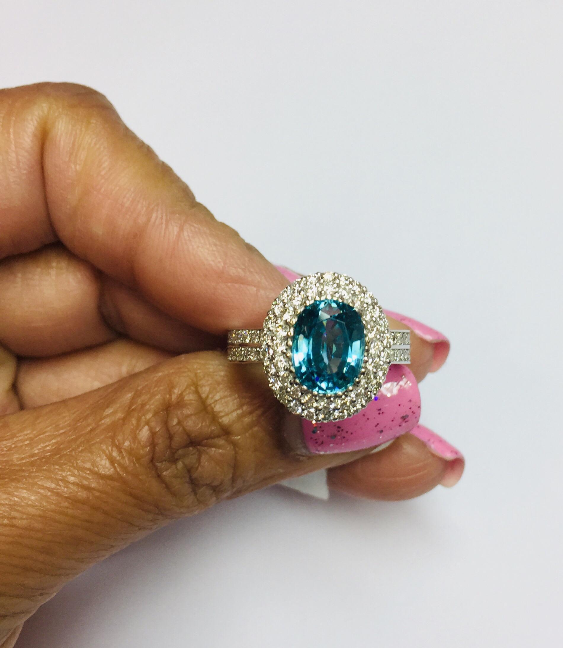 4.49 Carat Blue Zircon Diamond Ring In New Condition In Los Angeles, CA