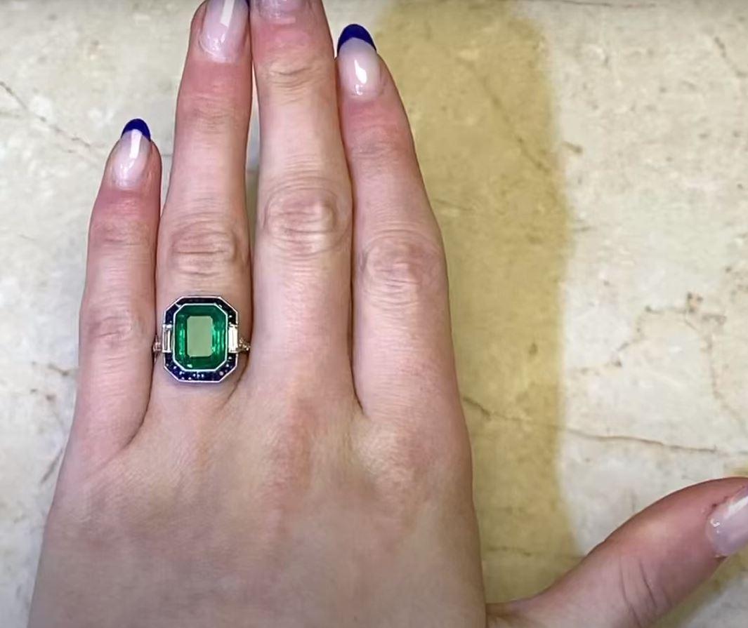 4.49 Carat Colombian Emerald Engagement Ring, Sapphire Halo, Platinum 4