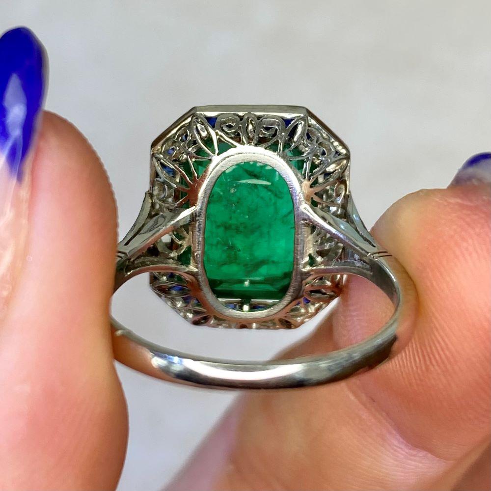 4.49 Carat Colombian Emerald Engagement Ring, Sapphire Halo, Platinum 6
