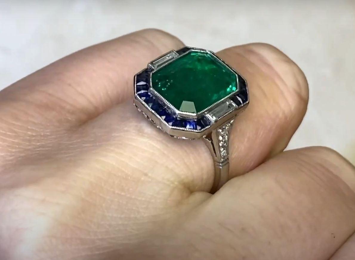 4.49 Carat Colombian Emerald Engagement Ring, Sapphire Halo, Platinum 1