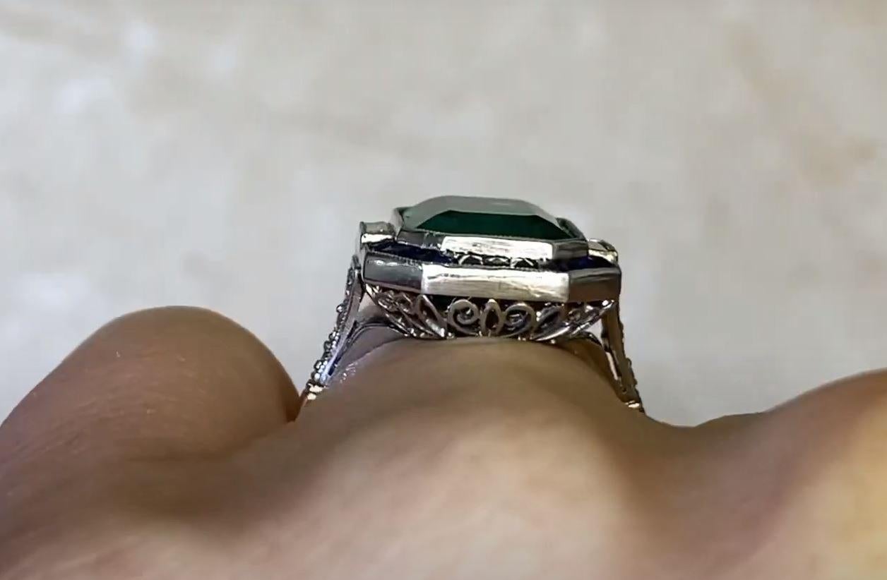 4.49 Carat Colombian Emerald Engagement Ring, Sapphire Halo, Platinum 2