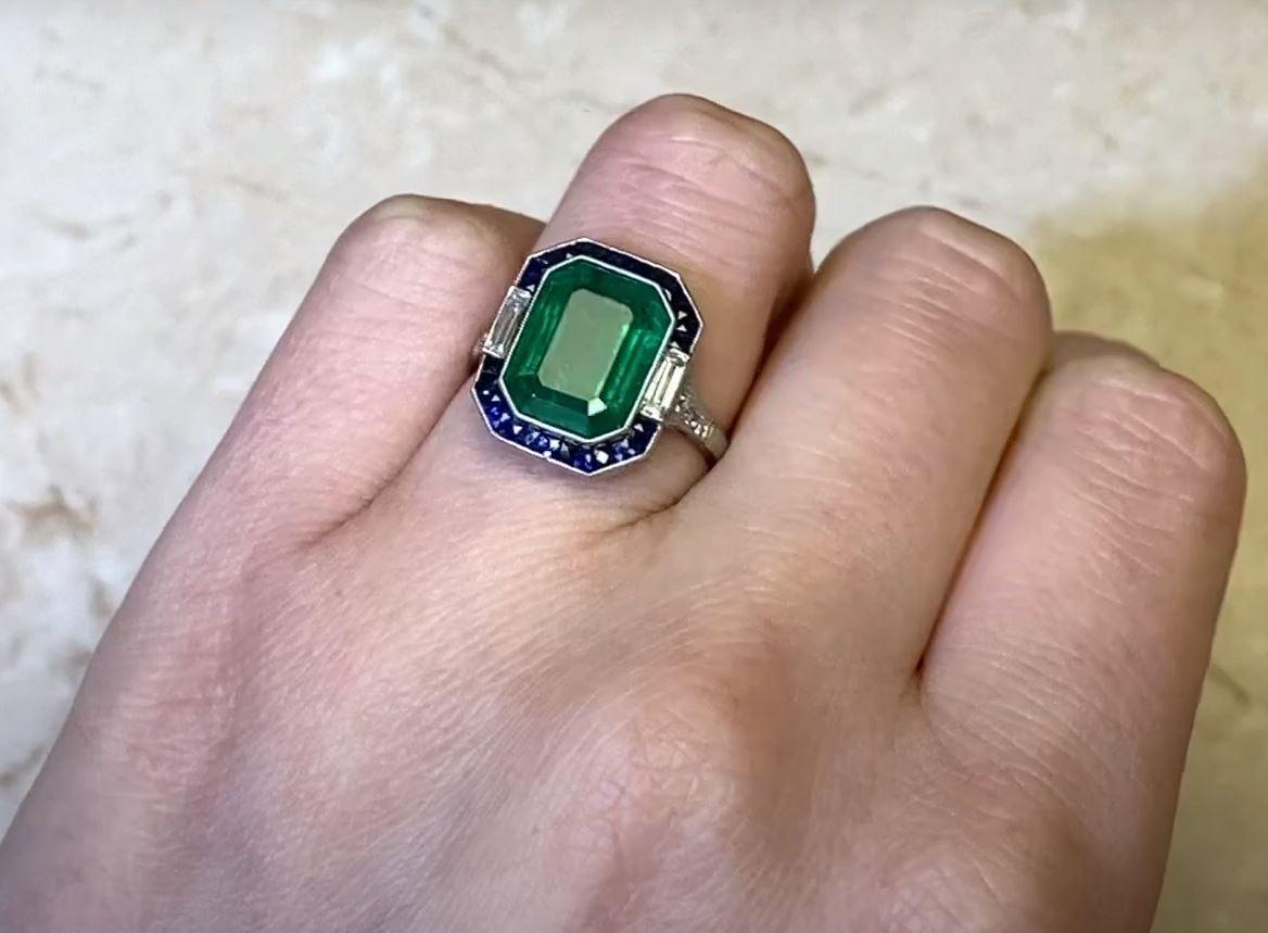4.49 Carat Colombian Emerald Engagement Ring, Sapphire Halo, Platinum 3
