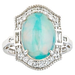 4.49 Carat Ethiopian Opal Oval Cab Diamond Accents 14K White Gold Ring