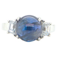 4.49 Carat GIA Certified Burma No Heat Sapphire and White Diamond Gold Ring