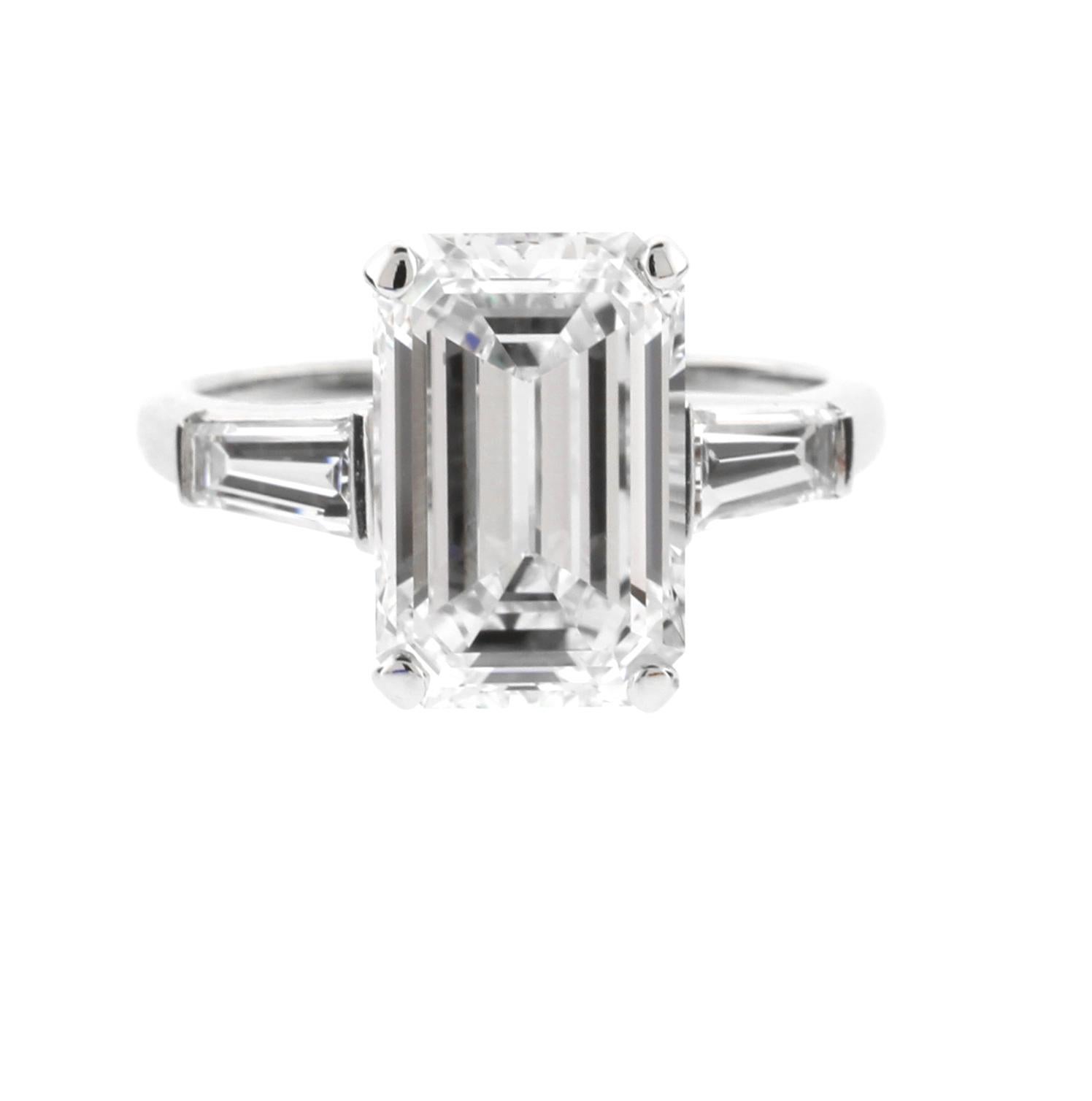 4.39 Carat G.I.A Emerald Cut Diamond Solitaire Ring In New Condition For Sale In Bethesda, MD