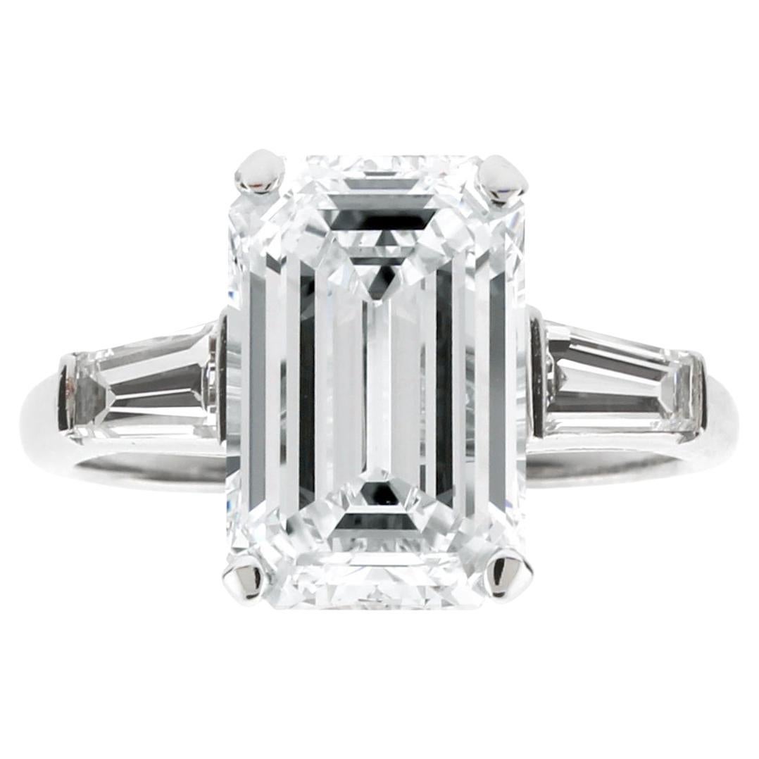 4.39 Carat G.I.A Emerald Cut Diamond Solitaire Ring For Sale