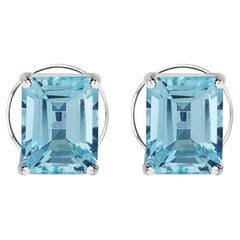 4.49 Carat Natural Aquamarine Emerald Cut Solitaire Stud Earrings 18K White Gold