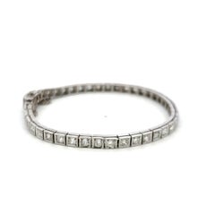 4.49 Carat Old European Cut and Baguette Diamond Platinum Tennis Bracelet