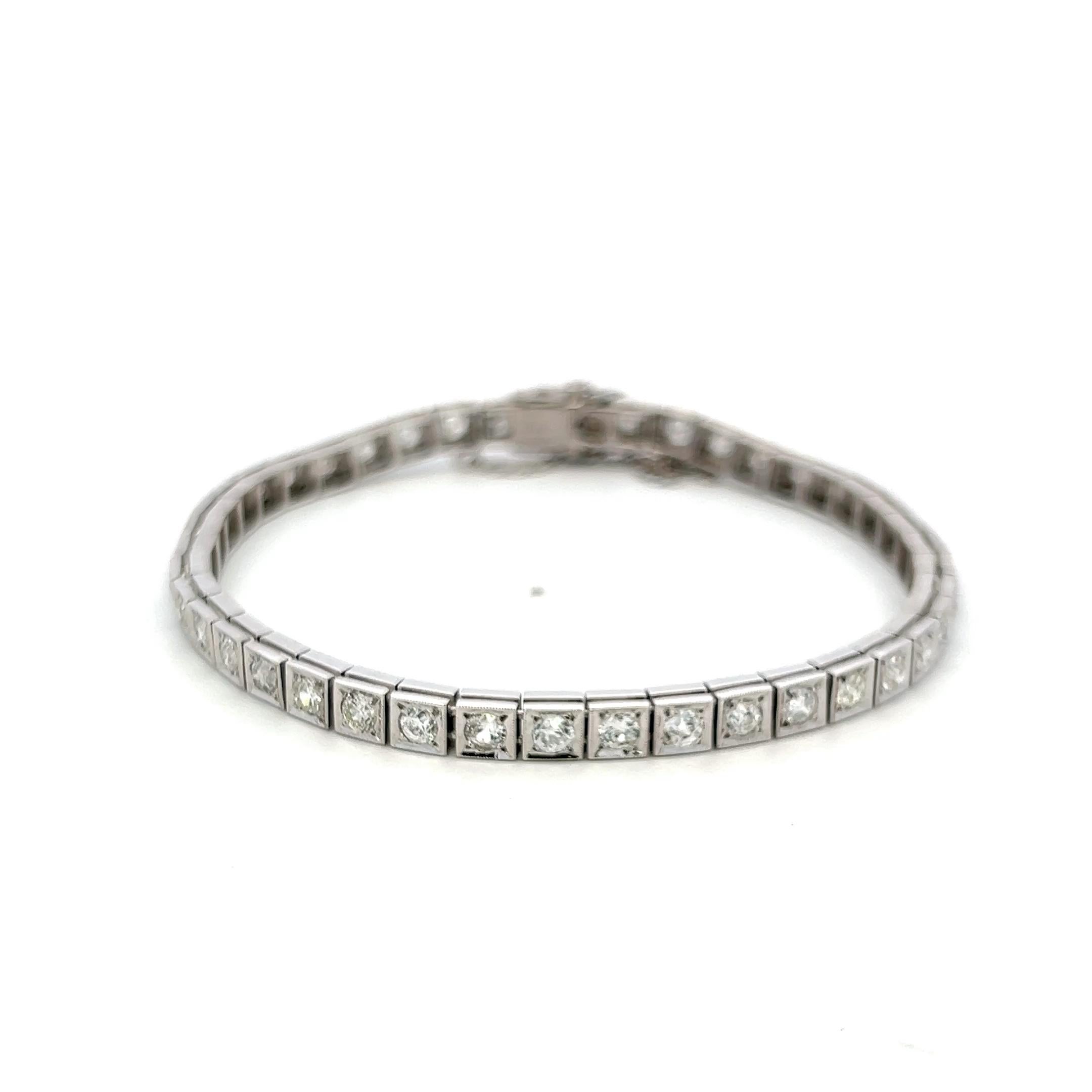 De las mujeres Pulsera de Tenis de Platino con Diamantes Baguette y Corte Europeo Antiguo de 4,49 Quilates en venta