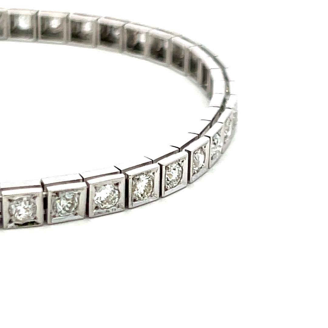 Pulsera de Tenis de Platino con Diamantes Baguette y Corte Europeo Antiguo de 4,49 Quilates en venta 2