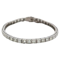 Pulsera de Tenis de Platino con Diamantes Baguette y Corte Europeo Antiguo de 4,49 Quilates