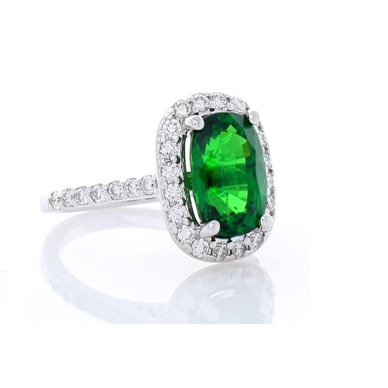 Oval Cut 4.49 Carat Oval Tsavorite and Diamond Cocktail Ring in 14 Karat White Gold