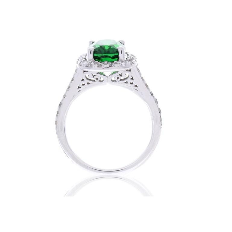 4.49 Carat Oval Tsavorite and Diamond Cocktail Ring in 14 Karat White Gold In New Condition In Chicago, IL
