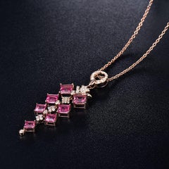 4.49 Carat Pink Tourmaline Diamond Necklace 14 Karat Rose Gold